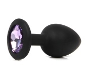 Черная анальная пробка с сиреневым кристаллом - 7,3 см.