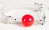 Красный силиконовый кляп-шар на прозрачных ремешках
