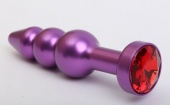 Фиолетовая фигурная анальная ёлочка с красным кристаллом - 11,2 см.