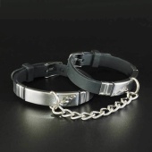 Черные силиконовые наручники с серебристой цепочкой