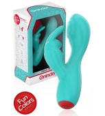 Аквамариновый мини-вибратор типа ’’кролик’’ с режимом постукивания - 12,5 см.