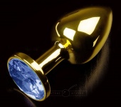 Маленькая золотистая анальная пробка Пикантные штучки с синим кристаллом
