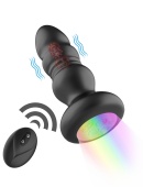 Черная анальная вибропробка с фрикционным механизмом и LED-подсветкой - 12,5 см.