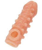 Телесная закрытая насадка с шариками Cock Sleeve Size M - 15,6 см.