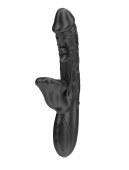 Черный вибратор с режимами колебаний и посасывания - 23,5 см.