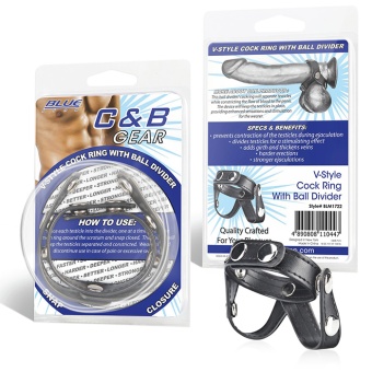Кожаное кольцо на член с разделителем мошонки V-Style Cock Ring