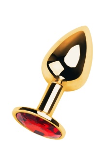 Золотая анальная мини пробка со стразом цвета рубин ToyFa Metal