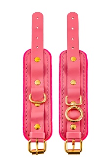 Розовые двуслойные кожаные наручники-браслеты