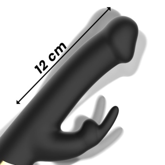 Черный вибратор-кролик с вращением бусин - 22 см.