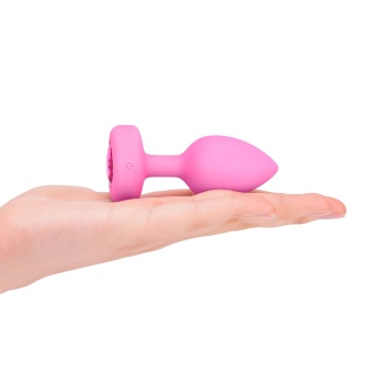 Анальная пробка с кристаллом сердцем и вибрацией b-Vibe Heart Shape Jewel Plug S/M розовая