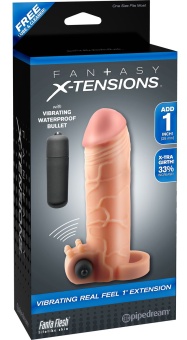 Вибронасадка удлинитель с кольцом на мошонку Vibrating Pipedream Real Feel Extension 14см телесная