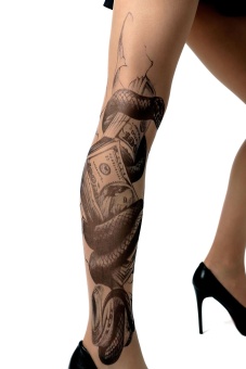 Колготки +size с имитацией тату в виде змеи