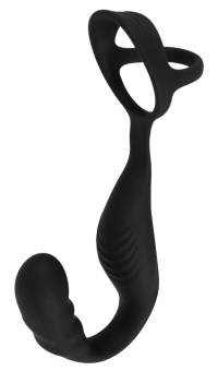 Черное эрекционное кольцо со стимуляцией промежности и анальной пробкой Cock Ring with RC Prostate Plug