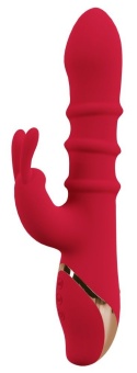 Красный вибратор-кролик с 3 подвижными кольцами Rabbit Vibrator with 3 Moving Rings - 23,7 см.