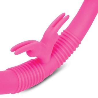 Розовый парный двухголовый кролик-вибратор Together - 35,6 см