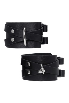 Черные кожаные оковы с двумя перекрёстными ремешками