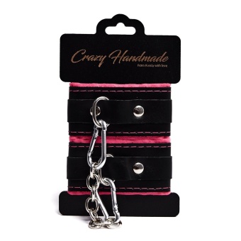 Черно-розовые скругленные наручники с мягкой подкладкой