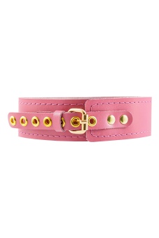 Розовый кожаный однослойный ошейник с прошивкой