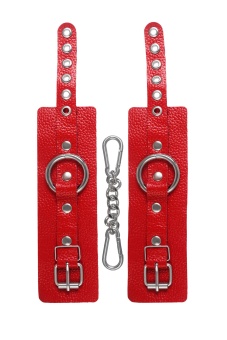 Красные мягкие кожаные наручники с люверсами