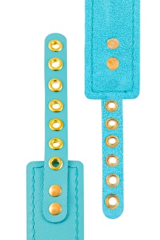 Голубой кожаный однослойный ошейник с прошивкой