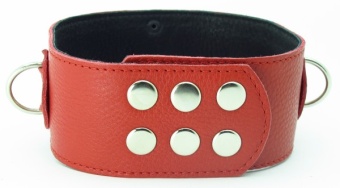 Красный кожаный ошейник с короткими шипами 