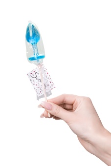 Голубой леденец в форме анальной пробки со вкусом блю кюрасао - 29 гр.