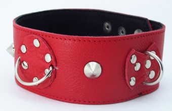 Красный кожаный ошейник с короткими шипами 