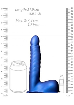 Синий страпон-фаллопротез с ребрами и мошонкой - 21,9 см.