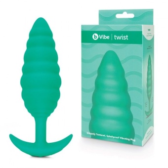 Ребристая вибропробка b-Vibe Twist Texture Plug зелёная