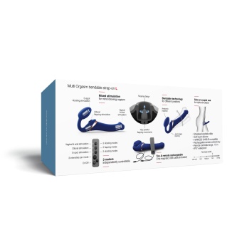 Безремневой страпон с вакуумной стимуляцией и пультом Strap-On-Me Multi Orgasm L синий