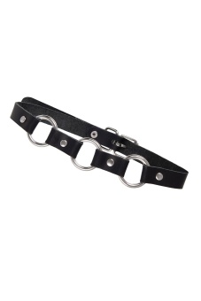 Черный кожаный чокер-ошейник с тремя кольцами