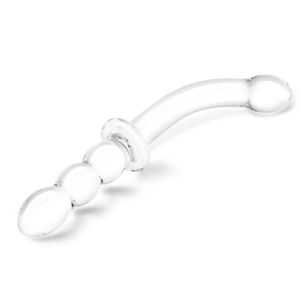 Стеклянный двусторонний фаллоимитатор Girthy Ribbed G-Spot Glass прозрачный