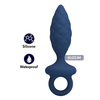 Синяя анальная пробка с кольцом Butt Plug with Loop M - 13,4 см.