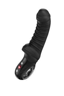 Черный вибратор Tiger с ребрышками - 22,5 см.