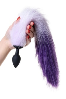 Силиконовая анальная пробка с бело-фиолетовым хвостом Popo Pleasure S