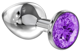 Анальная пробка Silver с фиолетовым кристаллом