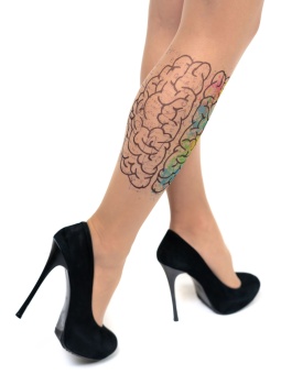 Колготки с принтом в виде мозга на правой ножке