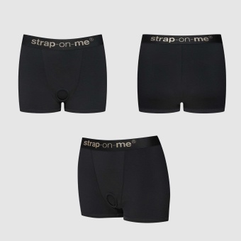 Черные трусики-боксеры для фиксации насадок Strap-on-me Harness Lingerie Allure - size M