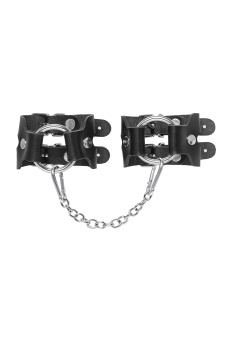 Черные кожаные наручники-браслеты из двух ремешков