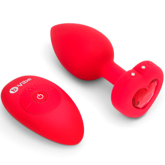 Анальная пробка с кристаллом сердцем и вибрацией b-Vibe Heart Shape Jewel Plug M/L красная Анальная пробка с кристаллом сердцем и вибрацией b-Vibe Heart Shape Jewel Plug M/L красная