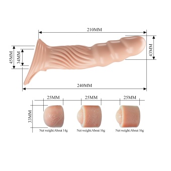 Телесная насадка на пенис с тремя вкладышами-удлинителями - 24 см.