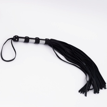 Черный кожаный флоггер со стальной ручкой - 45 см.