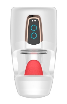 Белый мастурбатор с язычком и возвратно-поступательными движениями