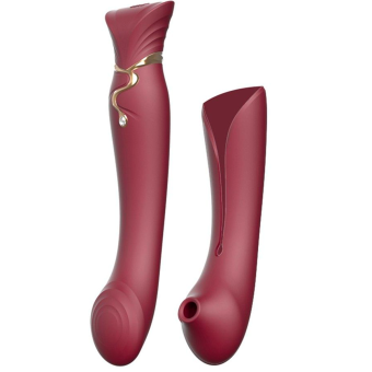 Вибратор с пульсирующей головкой и насадкой для вакуумной стимуляции Zalo Queen красный