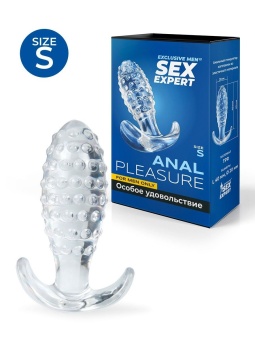 Прозрачная анальная пробка с шишечками - 6,5 см.