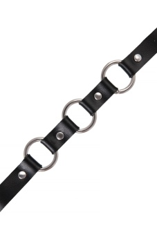 Черный кожаный чокер-ошейник с тремя кольцами