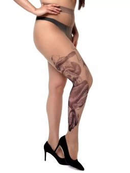 Колготки +size с имитацией тату в виде змеи