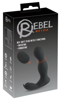 Черная анальная пробка с вибрацией, вращением и пультом ДУ RC Butt Plug with 2 Functions