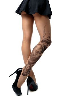 Колготки +size с имитацией тату в виде змеи