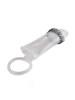 Закрытая насадка на пенис с подхватом мошонки и стимулирующими «ресничками»